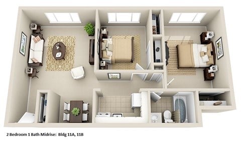 Floor plan for 2 beds, 1 bath, 790 sqft